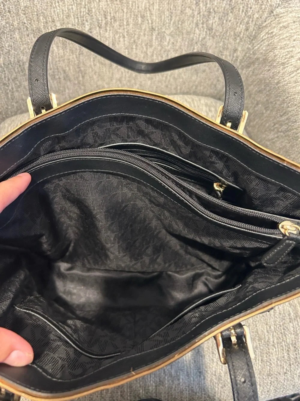Michael Kors Black Saffiano Leather Tote with Gold Trim